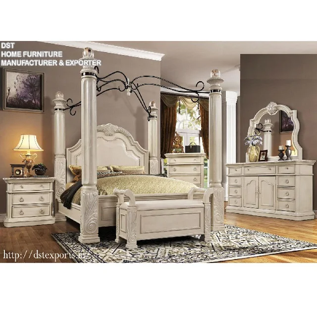 Antique White Poster Canopy Bed 