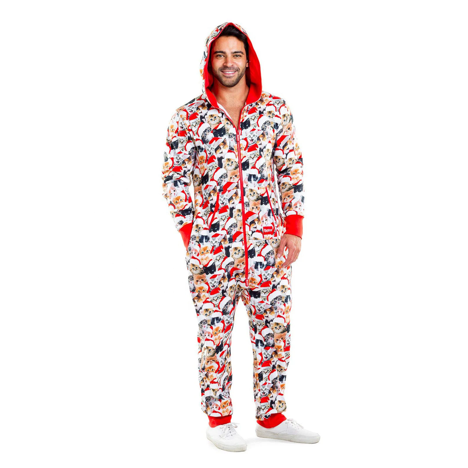 One Piece Footed Pajamas Men Fashion Printing Onesie Hooded Jumpsuit ...