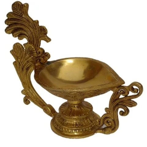 Purpledip Brass Diya Deepak Oil Lamp Holder 'Anjali' 10515 Sculpted in Solid Brass Metal As A Pair of Hands Offering Prasaad for Hindu Religious Worship Aarti/Pujaa/Hawan