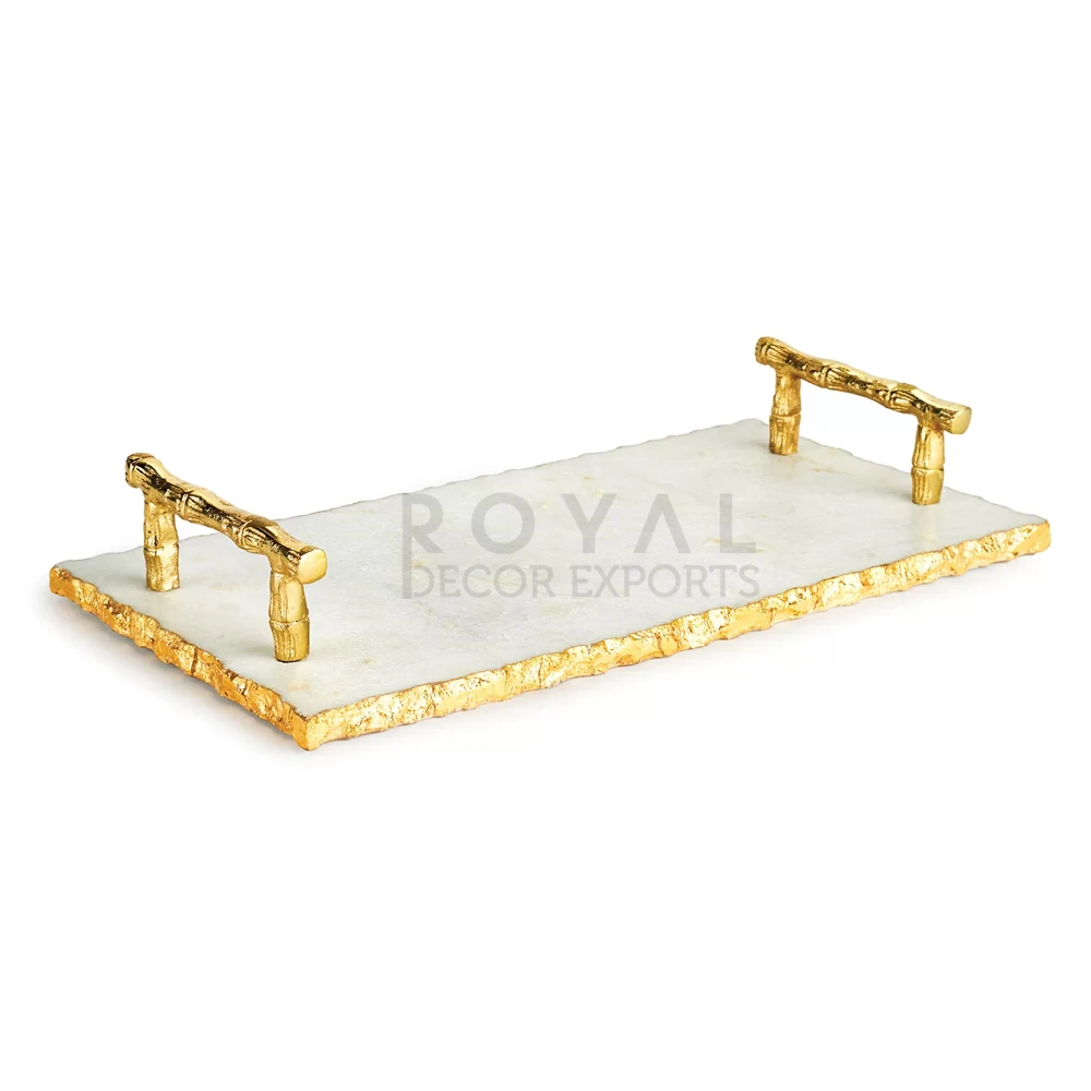 Rectangle Marble Tray With Gold Handles Home Decor Hot Selling