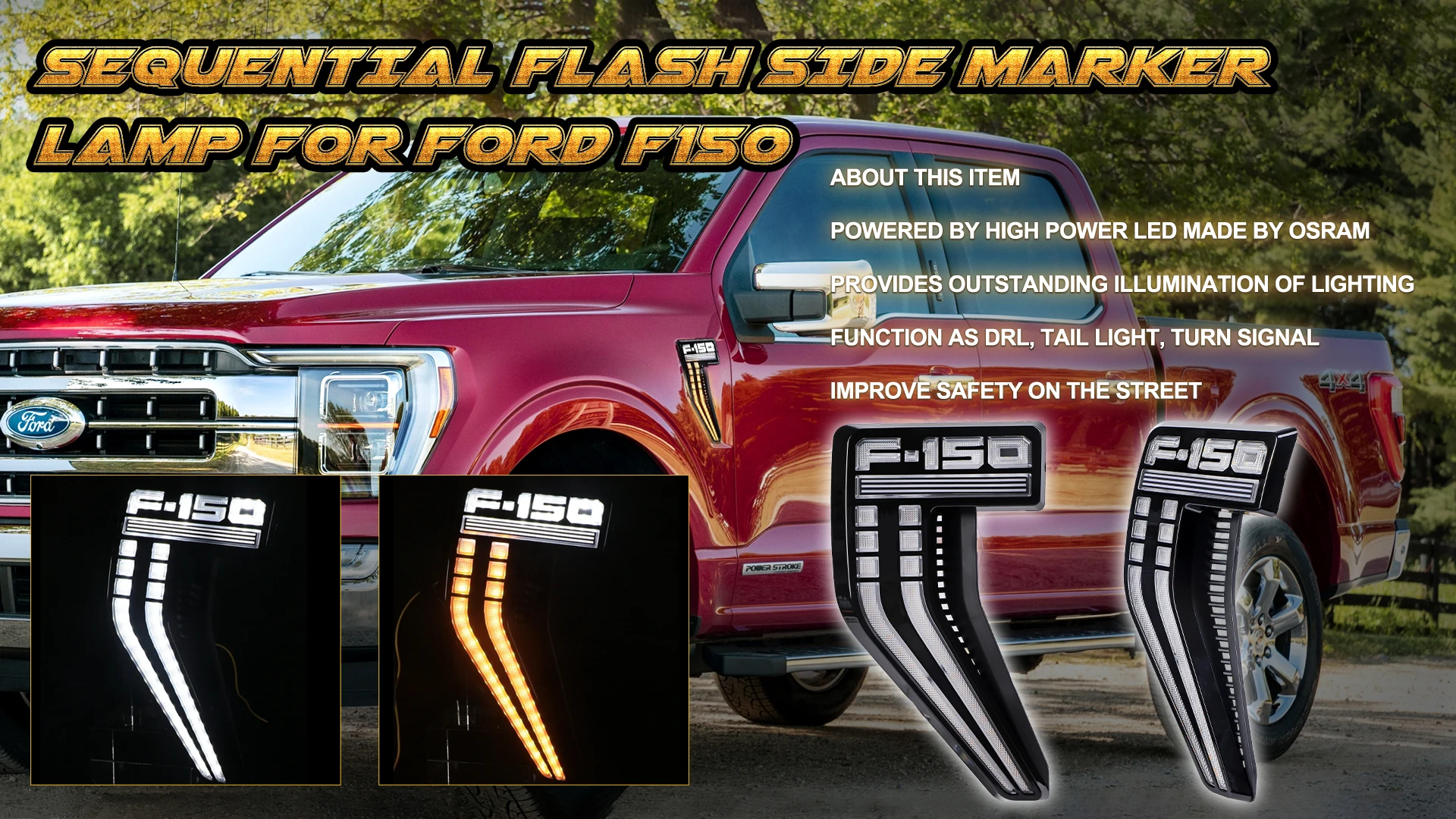 Led Front Fender Side Marker Lights For Ford F150 2021 Accessories