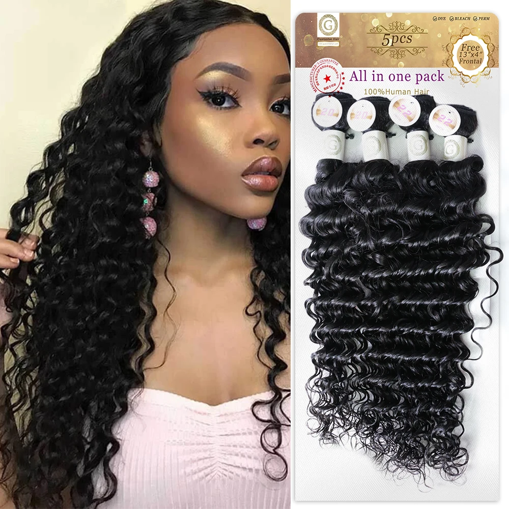 Deep Wave 100 % Human Hair Packet Hair 4 Bundles With One Frontal Pure Human  Hair,Can Be Dyed And Bleaches - Buy Human Hair Packet Hair,Deep Wave,13x4  Lace Frontal Hair Product on