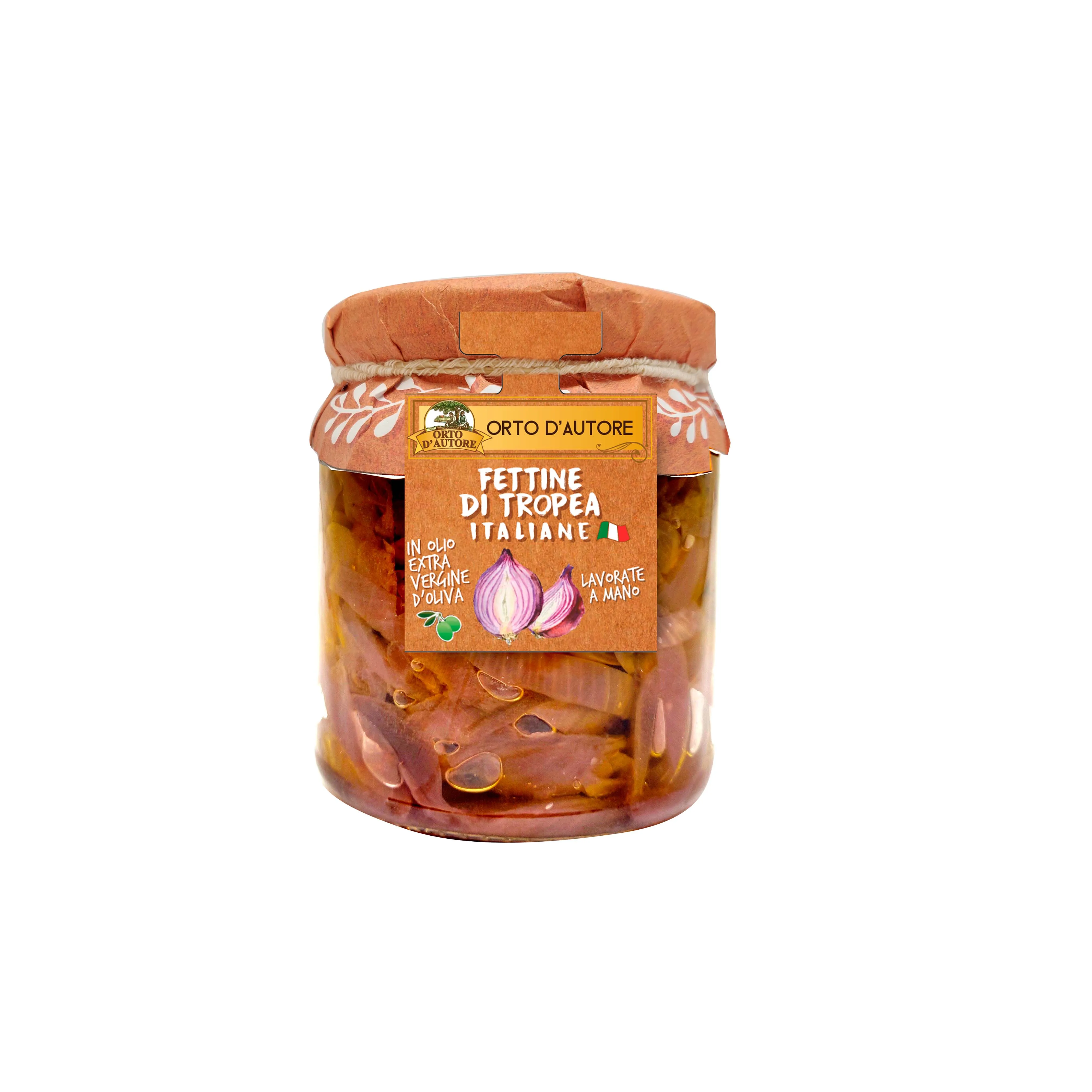 100% Italian origin Canned vegetables slices of tropea red onion handmade vegetables in oil