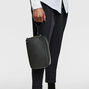 OEM Private Logo Saffiano Leather Men's Toiletry Bag Zipper Shaving Pouch Travel Dopp Kit for Men