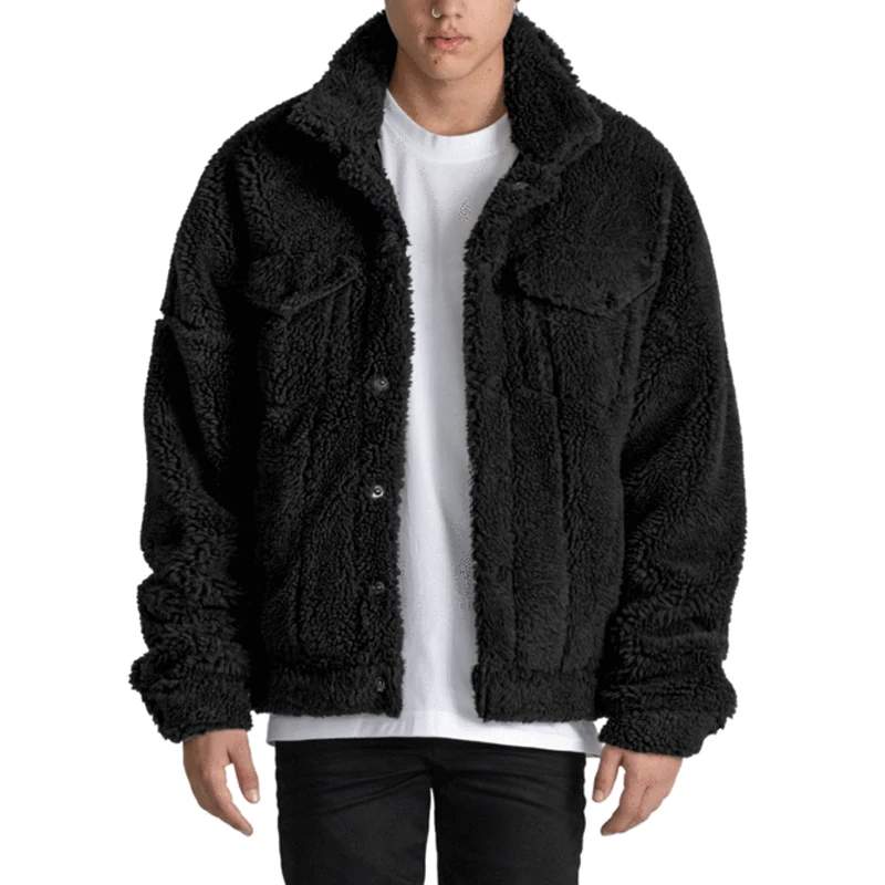 2021 New Fashion Men's Wool Black Jackets Men's Winter Classic Fur Fleece  Fabric Jacket for Unisex Loosefit Jacket for Mens