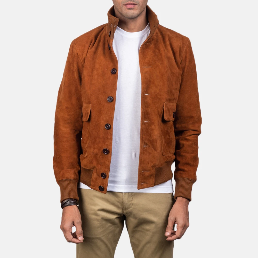 Landing Leathers Men Air Force A-2 Suede Leather Flight Bomber Jacket ...