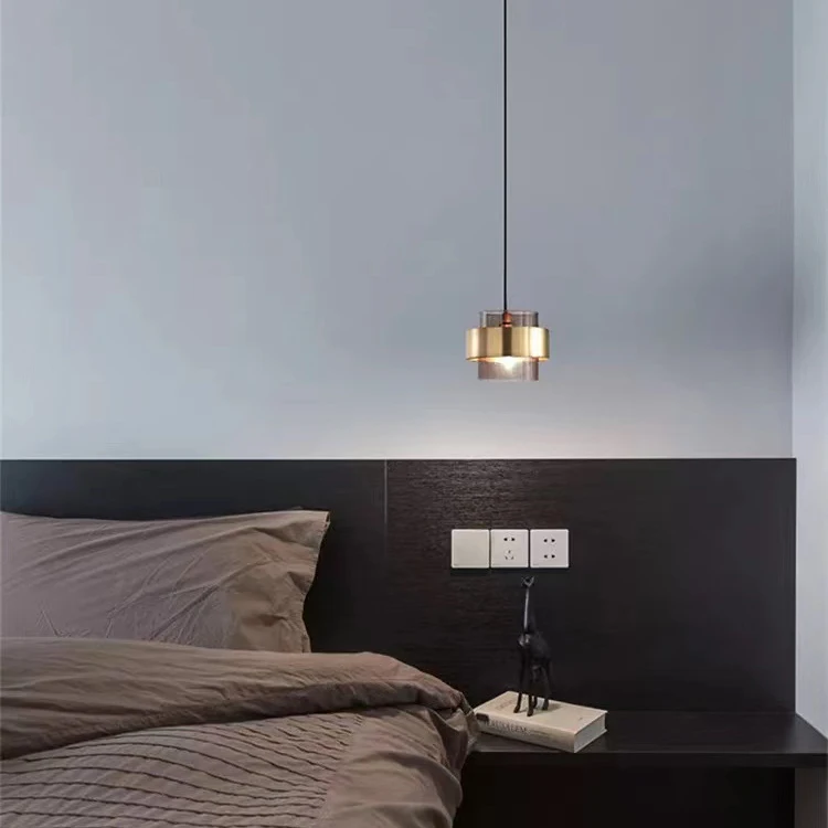 Светодиодный современный роскошный стеклянный абажур с золотым цилиндром для кухонного островка и бара, прикроватная люстра