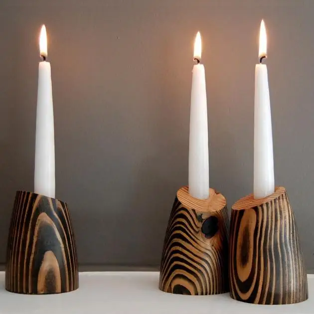Modern Design Wooden Pillar Candle Holder Stands 3 Piece Wood Candlestick Centerpieces for Tableware