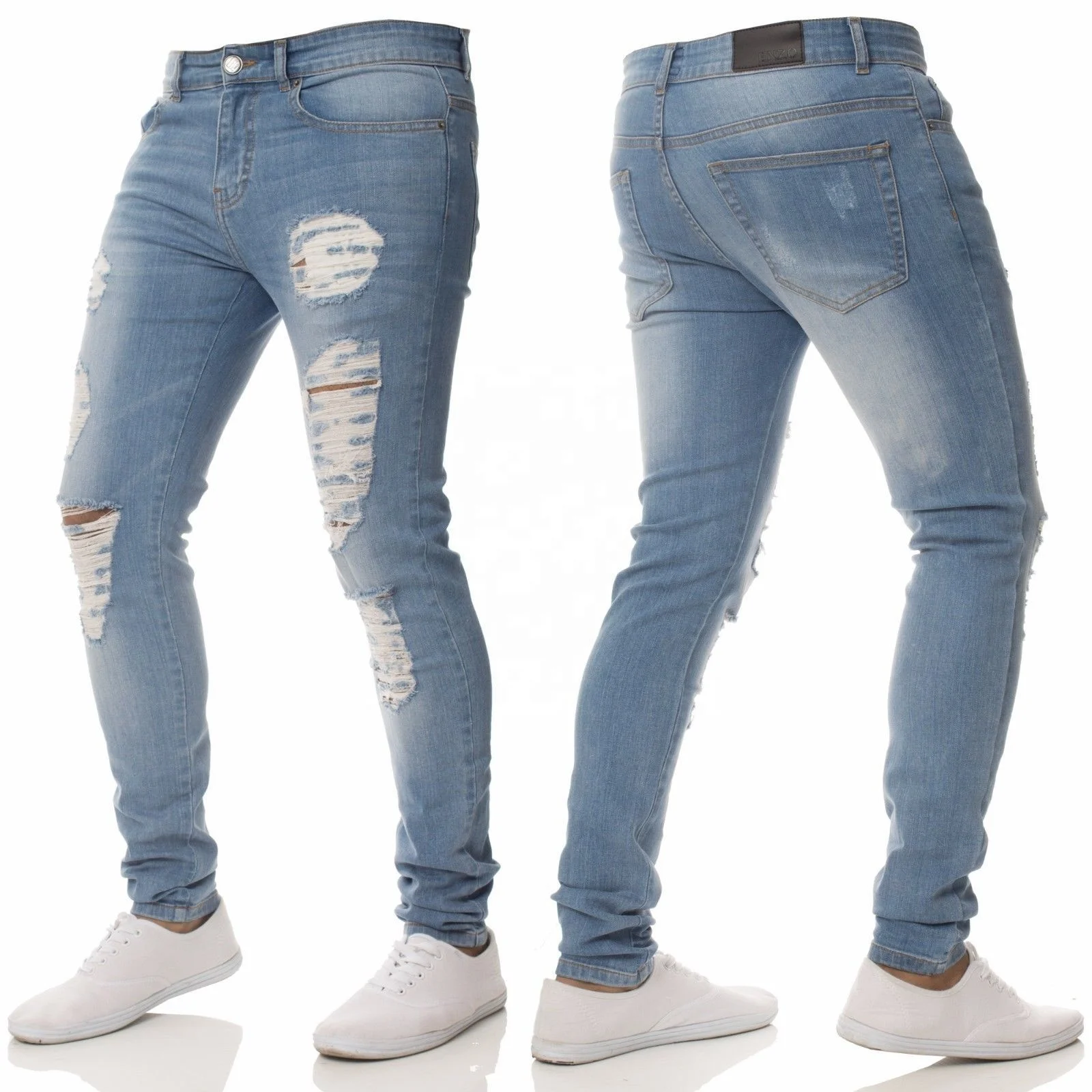 Comaba Mens Denim Distressed Fit Straight-Fit Burr Plus Size Jeans Pants