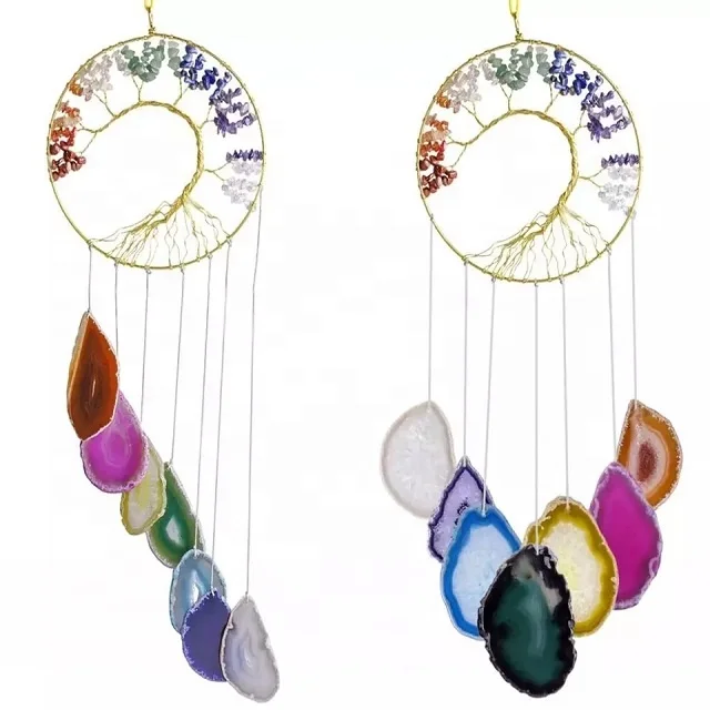 AGATE 7 SLICE WIND CHIME - BLUE - #3 X-LARGE - 9 - 11cm x 7 - 9cm - Wooden Ring Top - BRAZIL - NEW1121