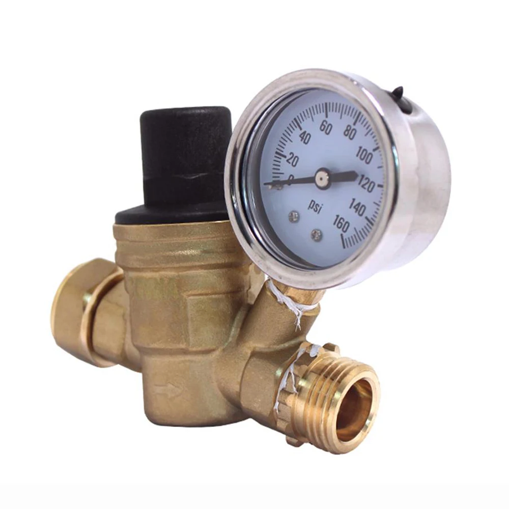Adjustable Lead-Free Brass RV Water Pressure Regulator with Oil Filled Gauge