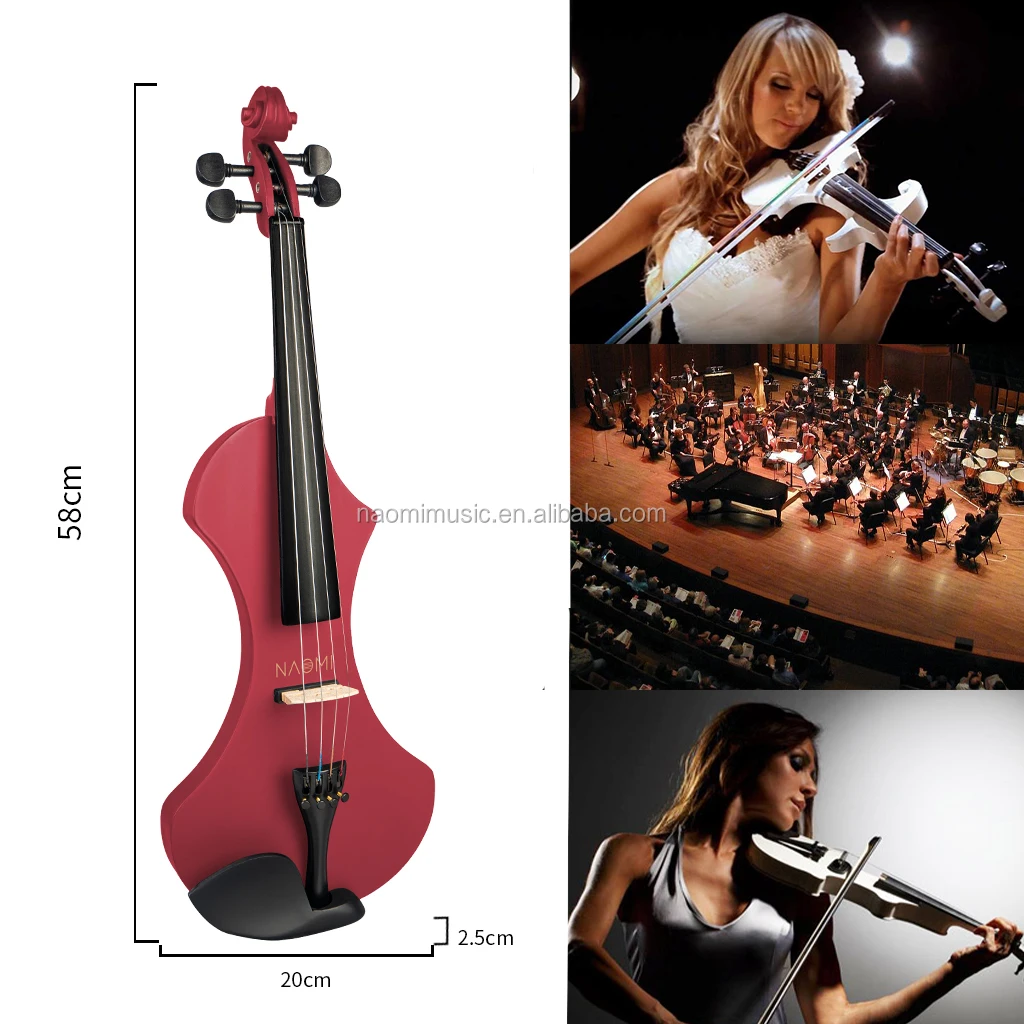 Naomi-Ensemble De Violon électrique Noir Pleine Grandeur 4/4, Avec Archet En Bois Brésilien, étui En Toile, Câble Audio, Colophane, Pont En érable