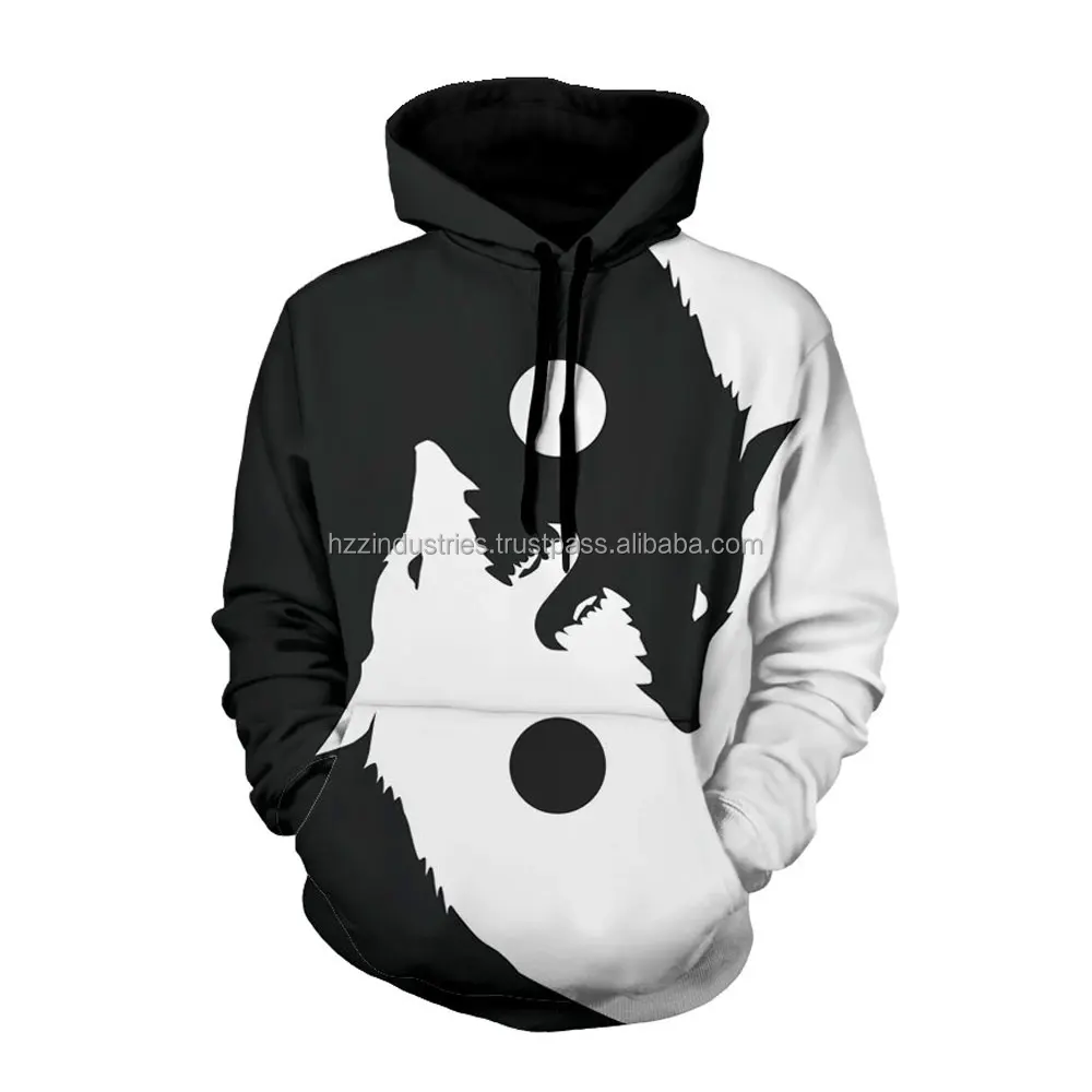 Wolf print kangaroo pocket casual hoodie Clearance