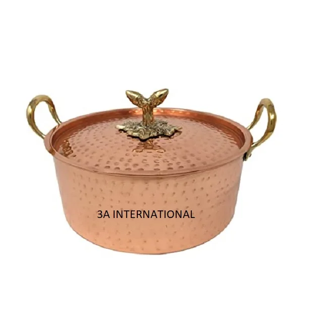 Large Shiny Polished Luxury Copper Serving Pot For Home Dining Table