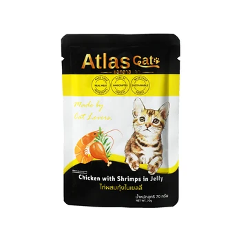 Atlas Cat Pouch Chicken With Shrimp In Jelly - Best Price with High Quality Cat Food Organic Pet Wet Food Product of Thailand