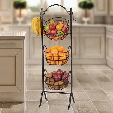 Wire Vegetable Rack Fruit Basket Elegant Round Silver Display Basket Modern Home Storage Basket 