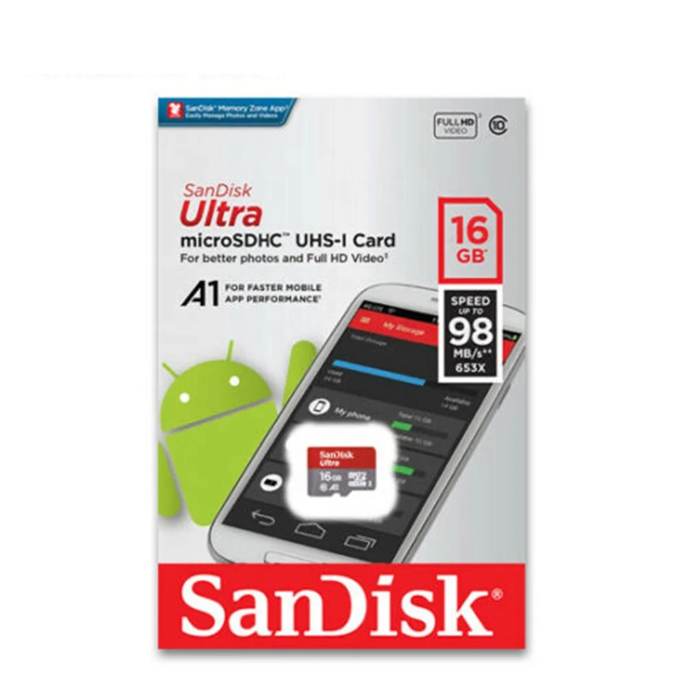 
 Оригинальная карта памяти Micro SD SanDisk Ultra UHS-I A1 класс 10 16 Гб  