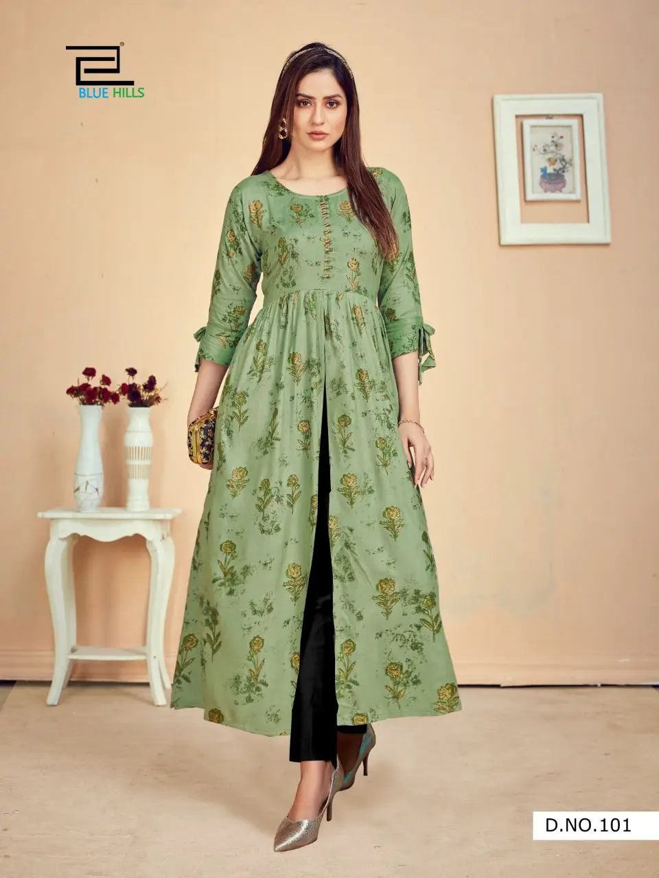 Ladyline Tunique Longue Kurti Kurta En Pur Coton Uni Avec