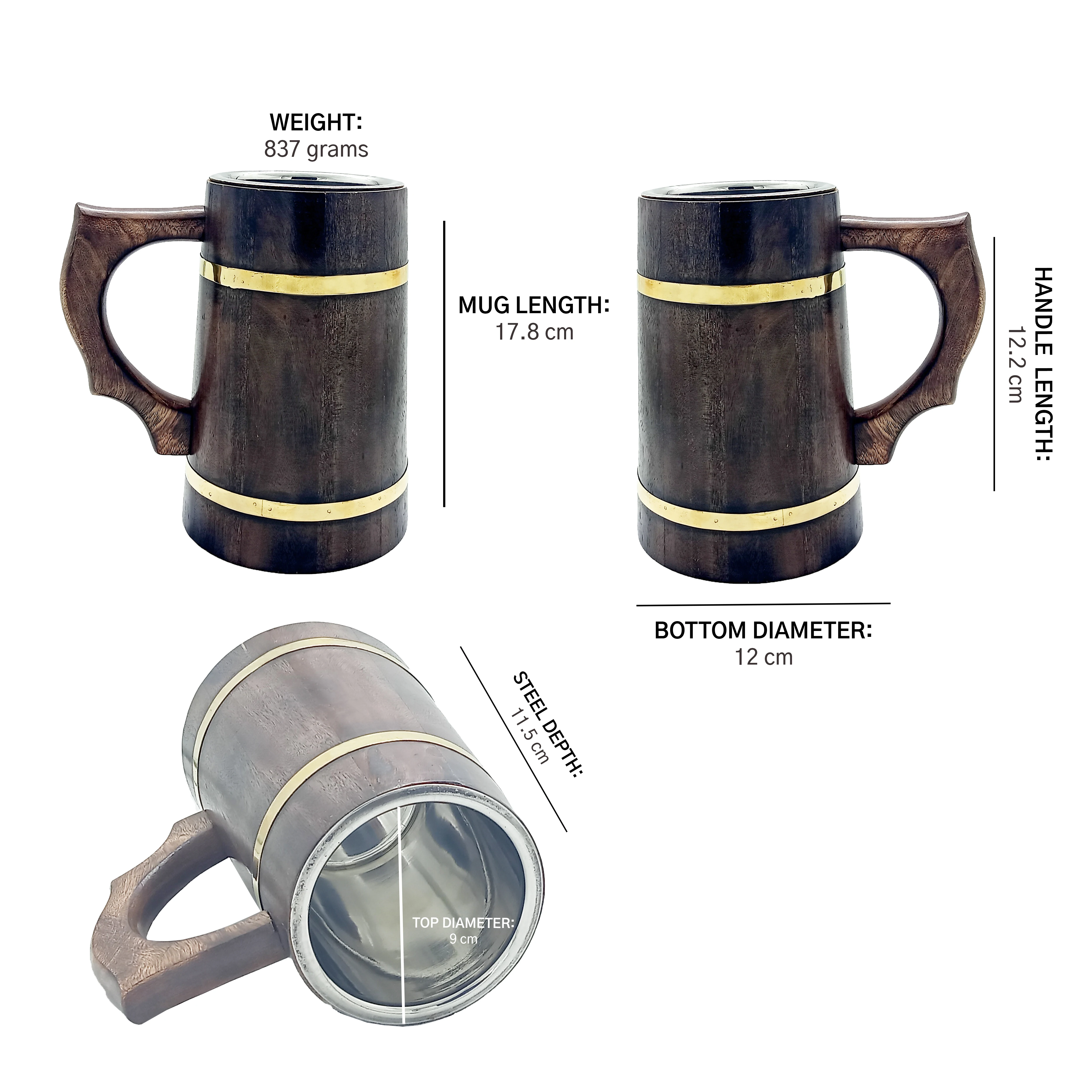 Old Style Viking Beer Mug Wooden Handmade Retro Brown Cup, Oak Beer Tankard - Wood Carving Beer Mug of Wood Eco Friendly Beer Mug for Men. Great Gift