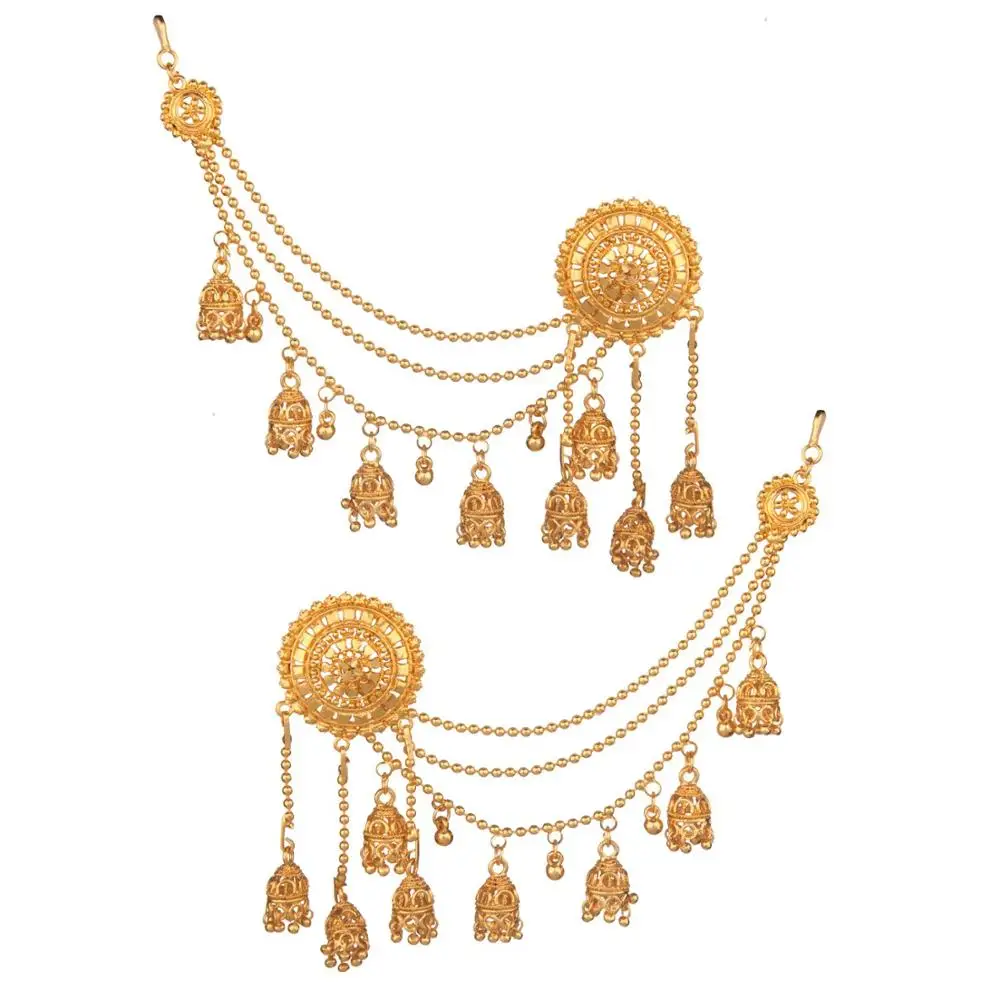 Indian Bollywood Jewelry Gold Plated Dangling Earring With Layered Jhumka  Tassels Drop Earrings Support Chain Hair Accessory - Buy Big Ear Studs With  Layered Kaan Chain Dangling Earring,High Quality 14k Gold Plated