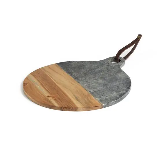 round designer chopping board with grey marble easy carry wooden
