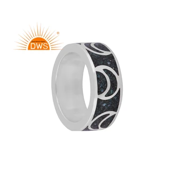 New Arrival Fine Sterling Silver Fashion Moon Designed Band Ring Arizona Turquoise Inlay Gemstone Wholesale Silver Jewelry
