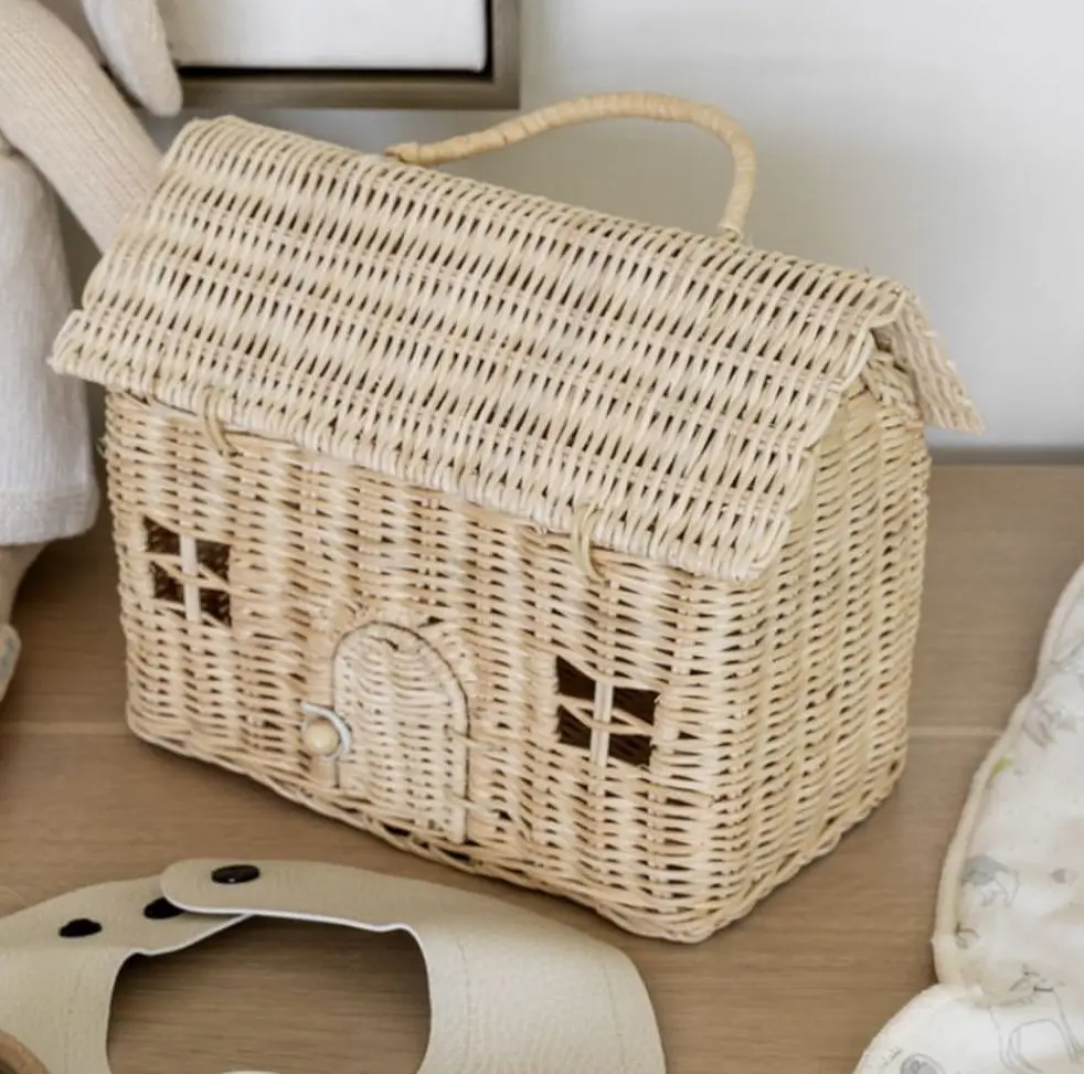 House-shaped Rattan Wicker Basket Kids Bag or Room Decor 