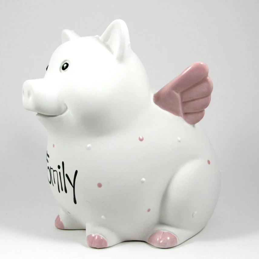 Adorable Piggy Bank in Pink Ceramic Coin Storing Piggy Bank with Wings Birthday Cake Topper for Girls