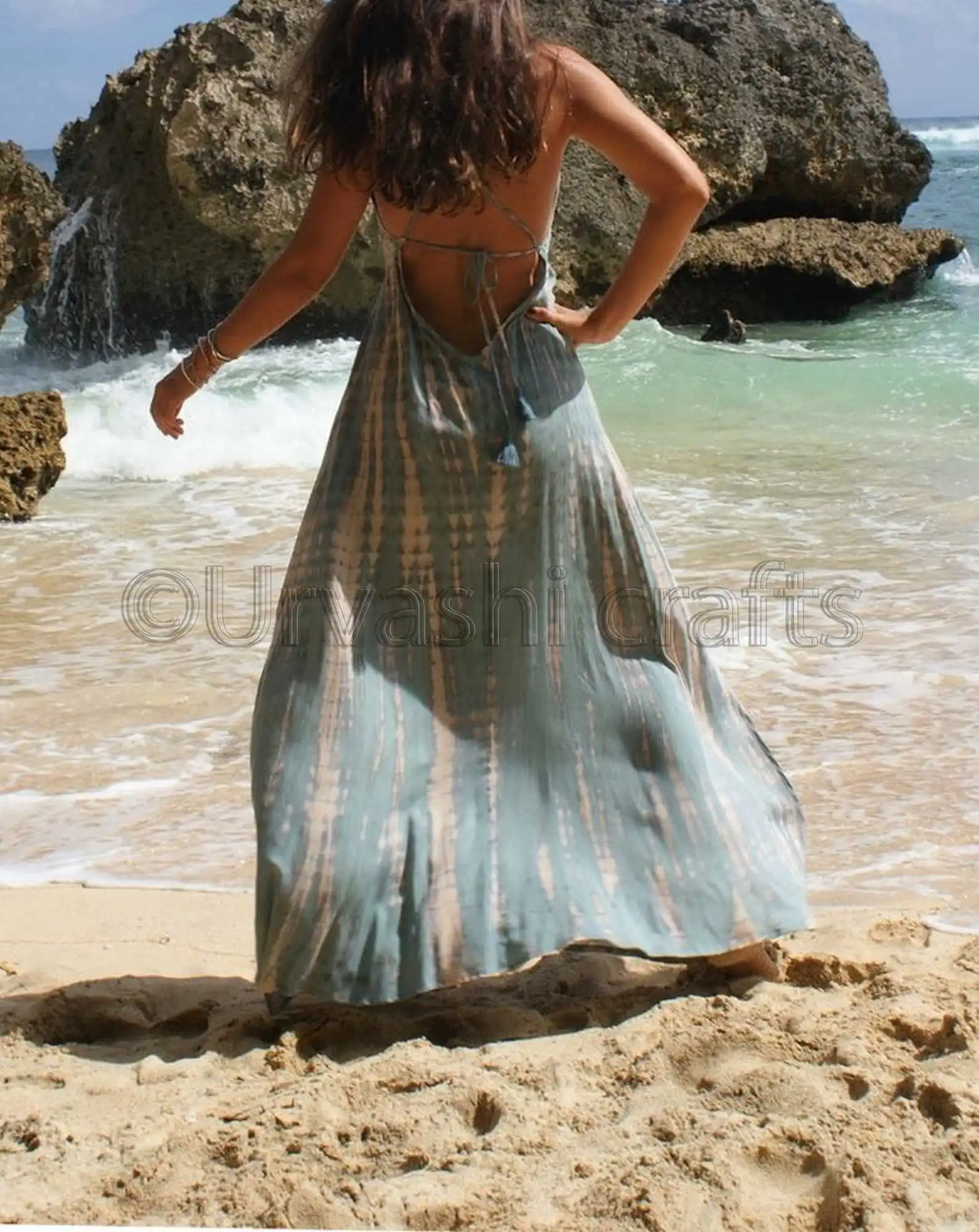 Backless fashion beach maxi dress