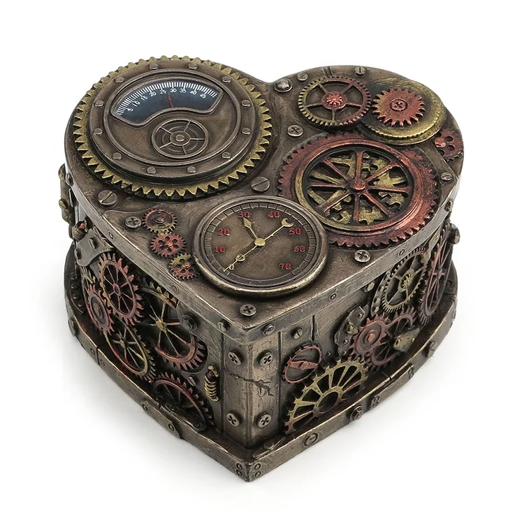 Veronese Design - Steampunk Heart Shape Trinket Box - Cold Cast 