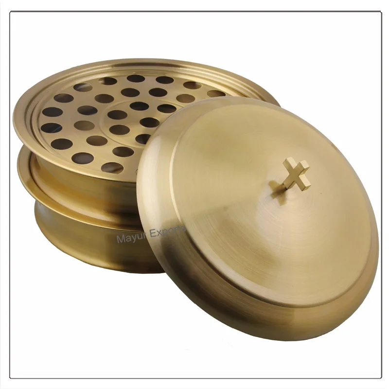 Plateau De Communion Rond Empilable 40 Trous - Acier Inoxydable 304, Diamètre 30 Cm - Pour église, Cérémonie Religieuse - 9