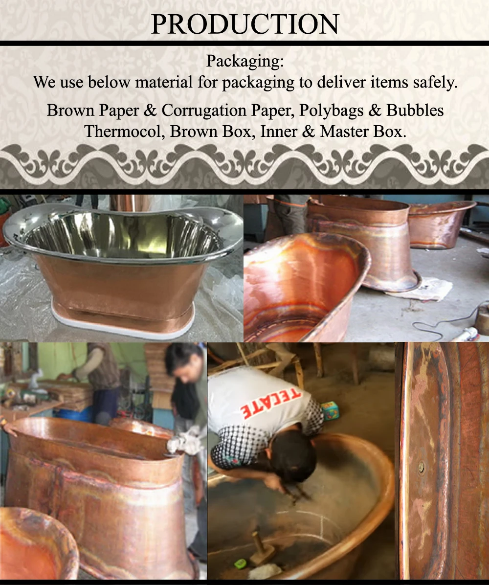 Handicraft Bathroom Decorative Copper Bathing Tub Plain Mirror Polish Bath Tub for Home Decoration Bathing Tub