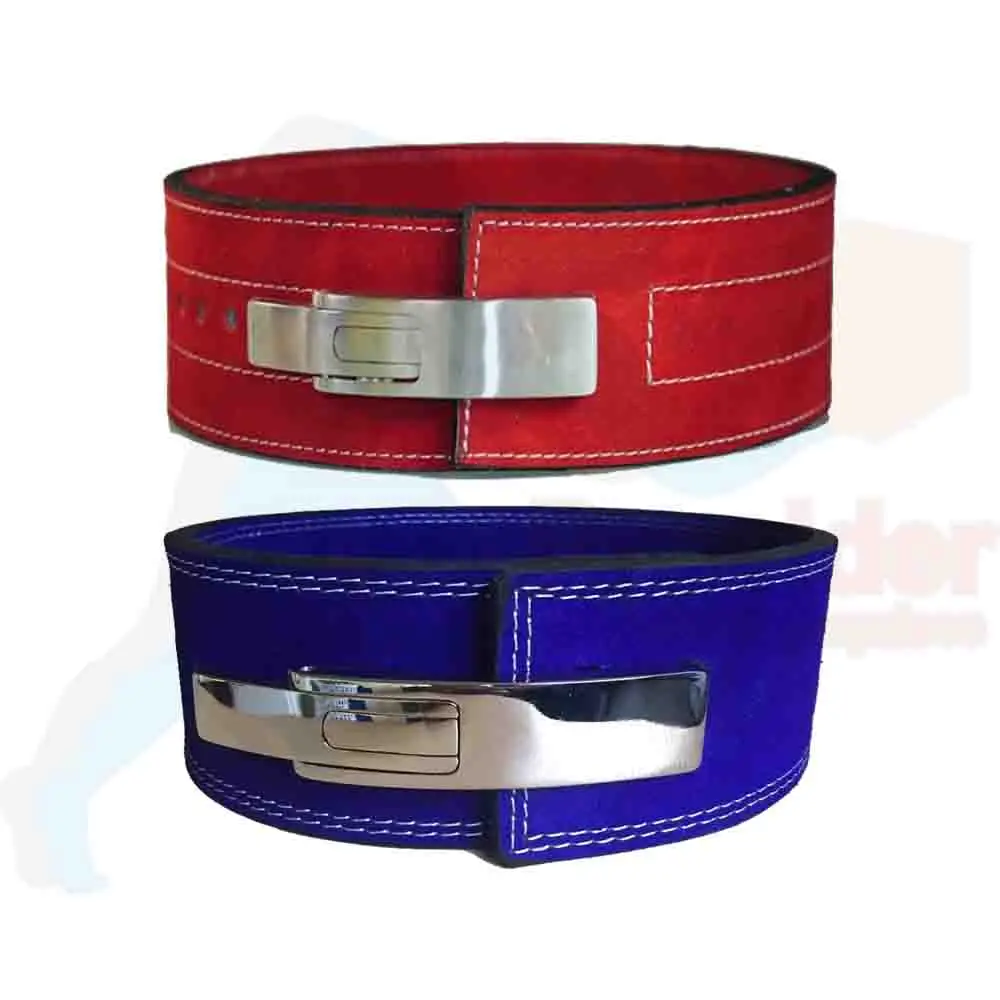 10mm Lever Buckle Black Genuine Leather Power Weight Lifting Belt For