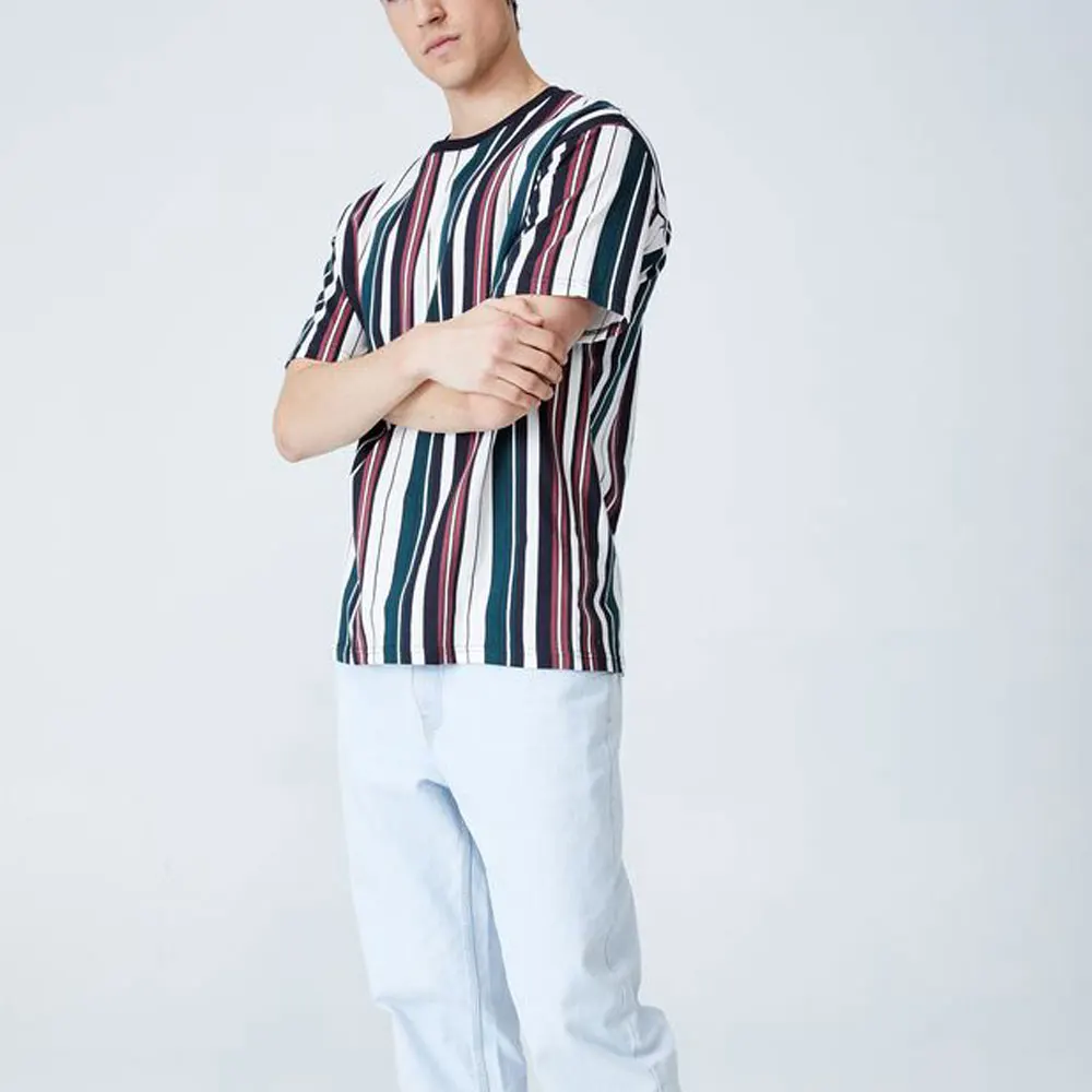 Custom Logo Stripe T-Shirt and Turtle Neck T-Shirt Custom Slim Fit Short Sleeve Striped T Shirts