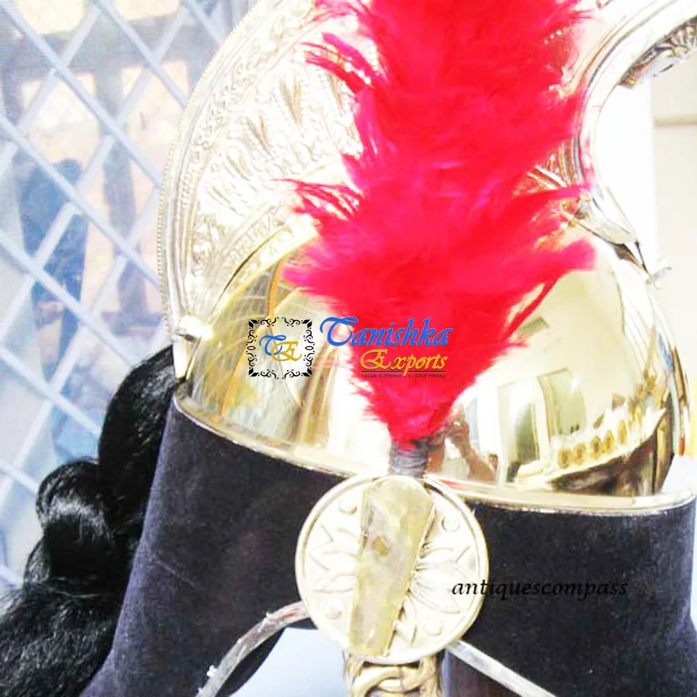 Napoleon Brass Designer Helmet French Medieval Armor Gift Decor Knight Decorative Helmet With Red Plume
