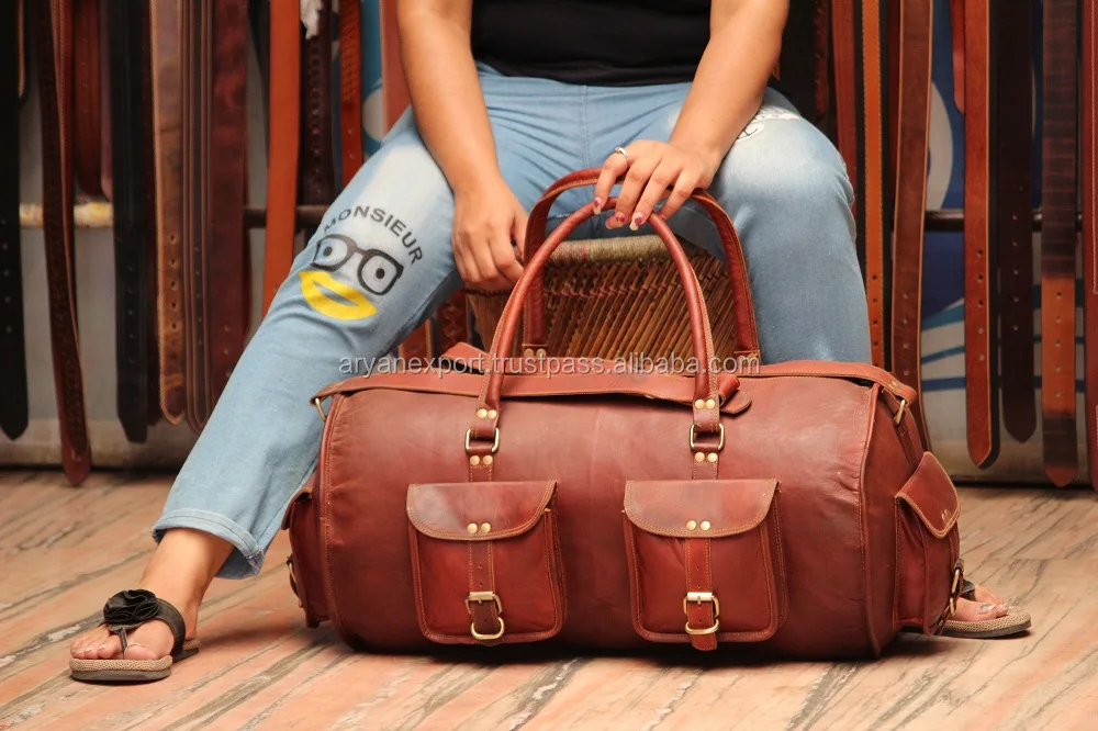 Sac De Sport Duffel En Cuir De Chèvre Souple - 24 Pouces, Marron, Fait Main