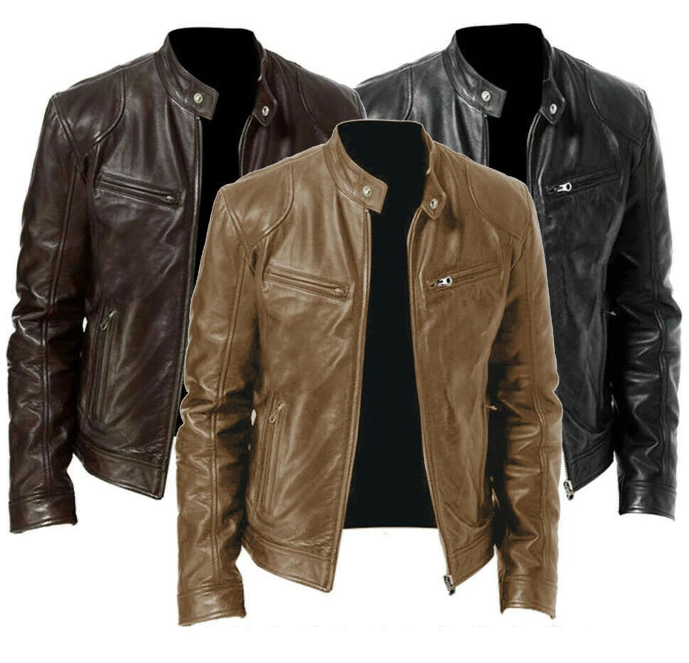 Men Motorcycle Fashion Leather Jacket  Casual Genuine Leather Racing Stylish Bikers Jacket Wholesale OEM