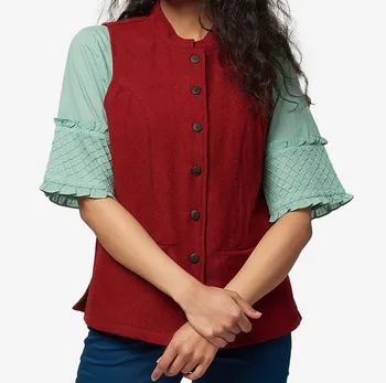 Attractive handmade Womens waistcoat Maroon Tailored Wool Tweed Jacket Ethnic Style pure fabric Indian collection for womens