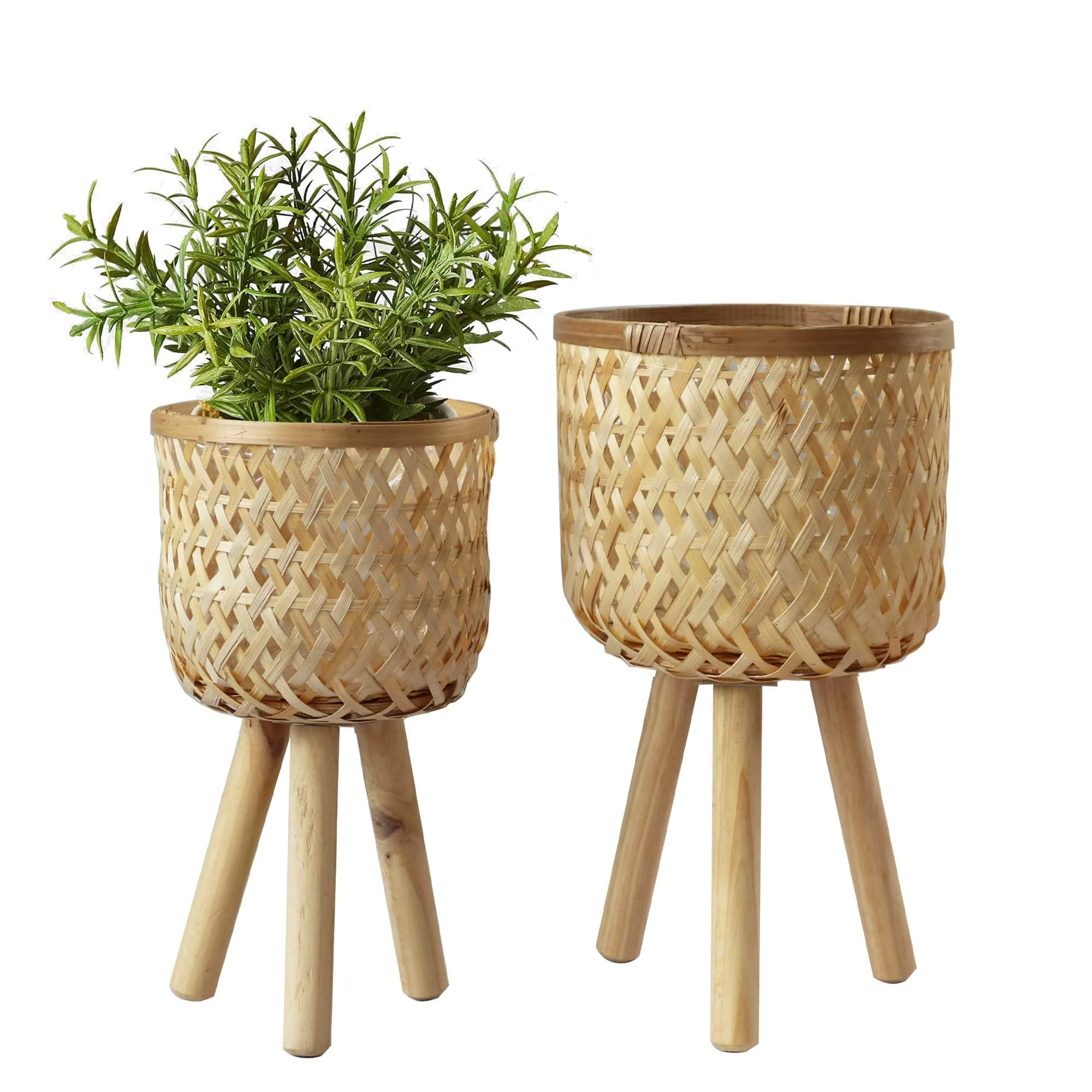 Set Of 2 Lovely Bamboo Wicker Planter Basket W Removable Legs,Plant Pot