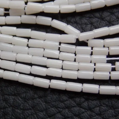 White Coral Bead Smooth Polished Tube Drum Cylinder Shape 4X2MM 0.35MM Hole 16inch Length Third Party Certified Jewelry