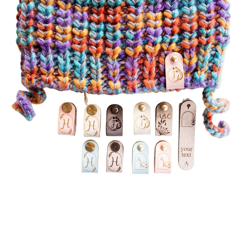 Étiquettes En Cuir Personnalisées Avec Rivets - Pour Tricot, Crochet, Marquage Fait Main, Logo Et Texte - 3