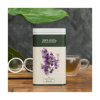 Tea Artisan Green Tea Exotic Lavender Healthy Tea With Mint, Sugar and Honey Tin Caddy Packing