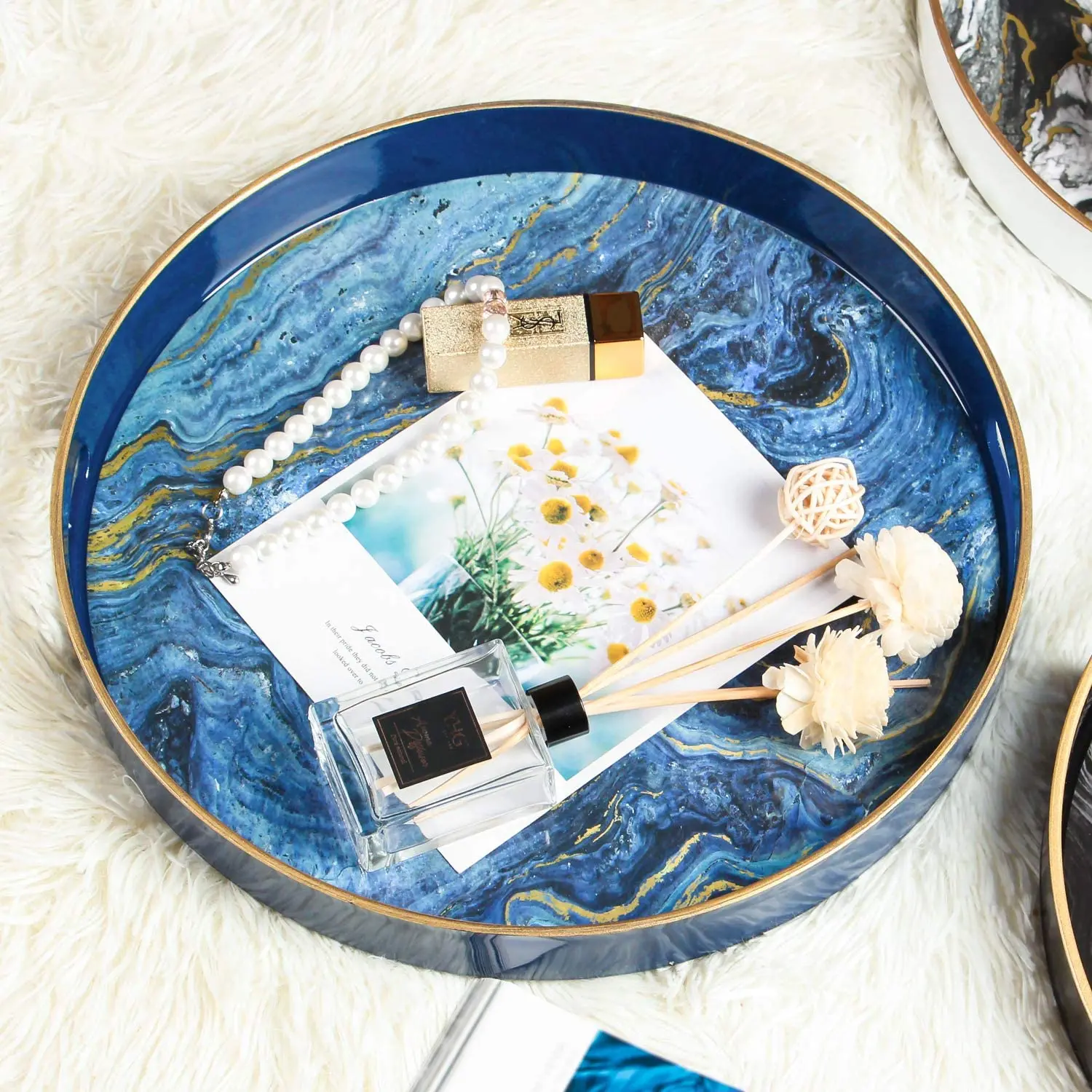 White Wave Pattern Lacquer Tray Serving Cheapest Products Wholesale