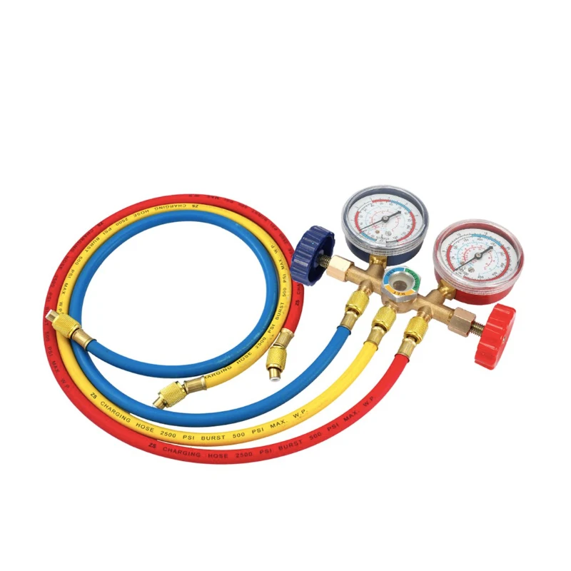 Manifold Gauges Set Air Conditioning R12 R22 R134a R502 Repair Tools with Hose 