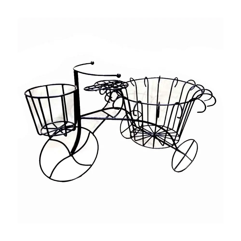 Ceramic White Elephant Animal Tricycle Metal Plant Pot Stand Pot Stand With Wheels Iron Wire Tricycle Pot Stand Red