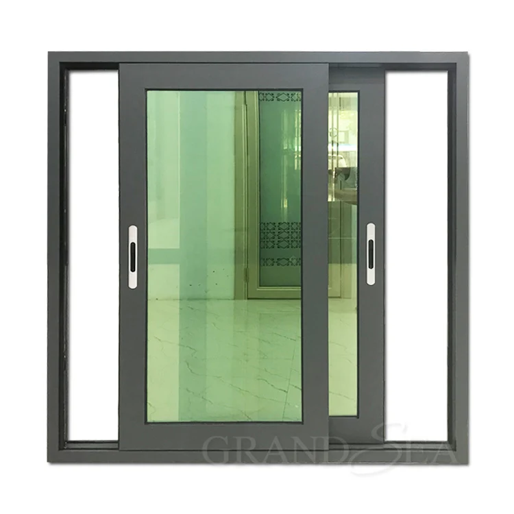 Power Coating Double Glazing Grey Color Aluminum Sliding Window