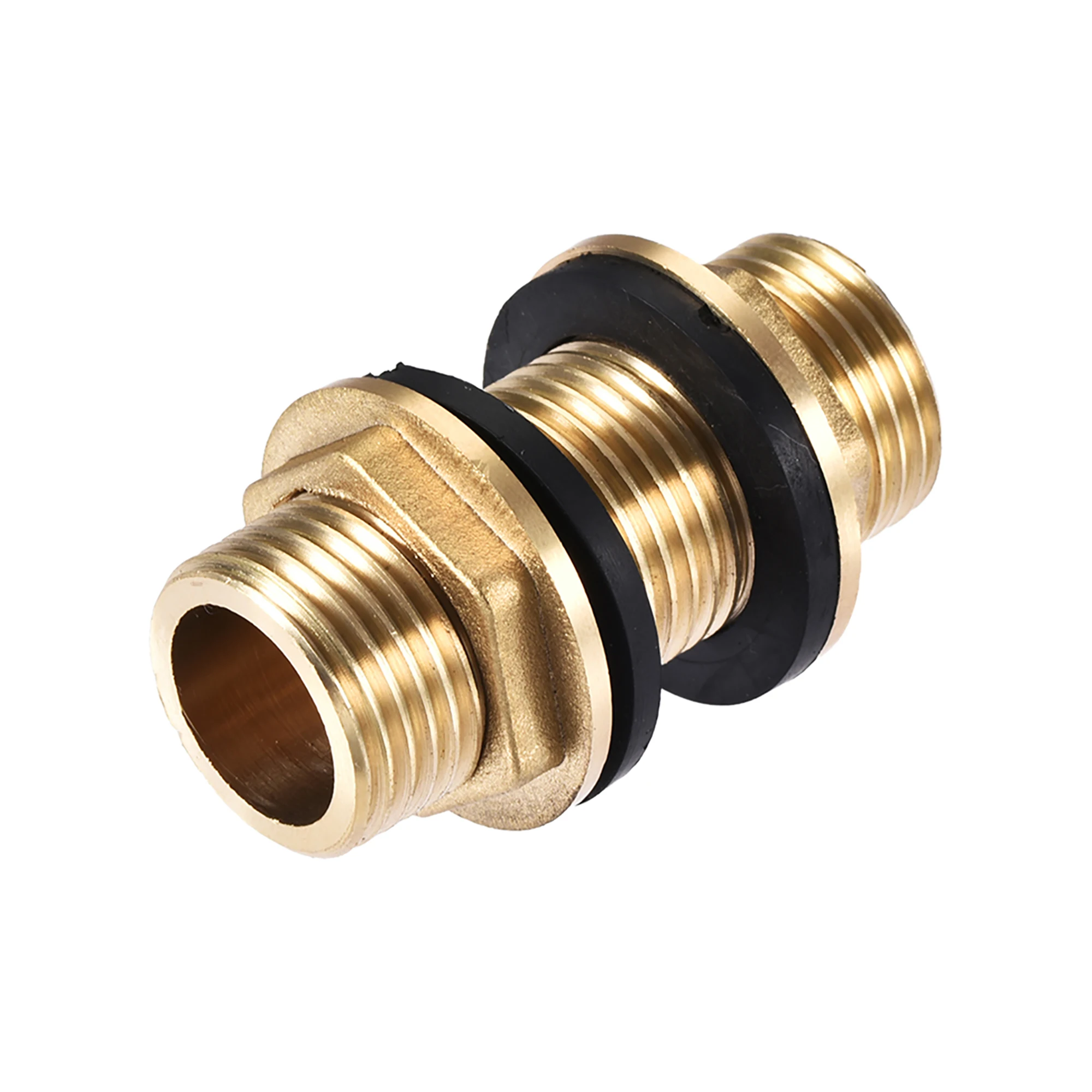 3/8 Inch Female 1/2 Inch Male Soild Brass Water Tank Connector Threaded,Bulkhead Fitting with 2 Rubber Ring 