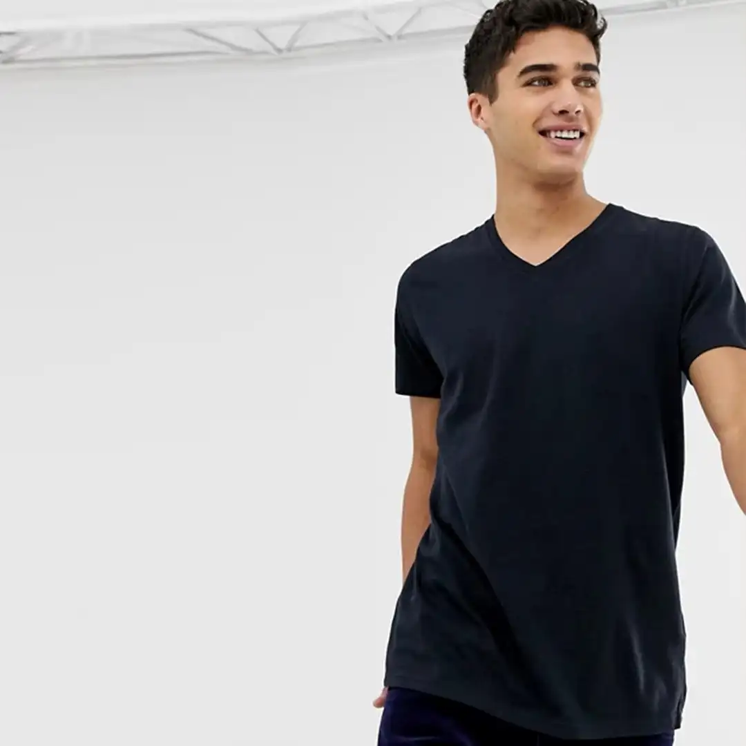 V Neck Poly Flex Black Tee Shirt Custom 