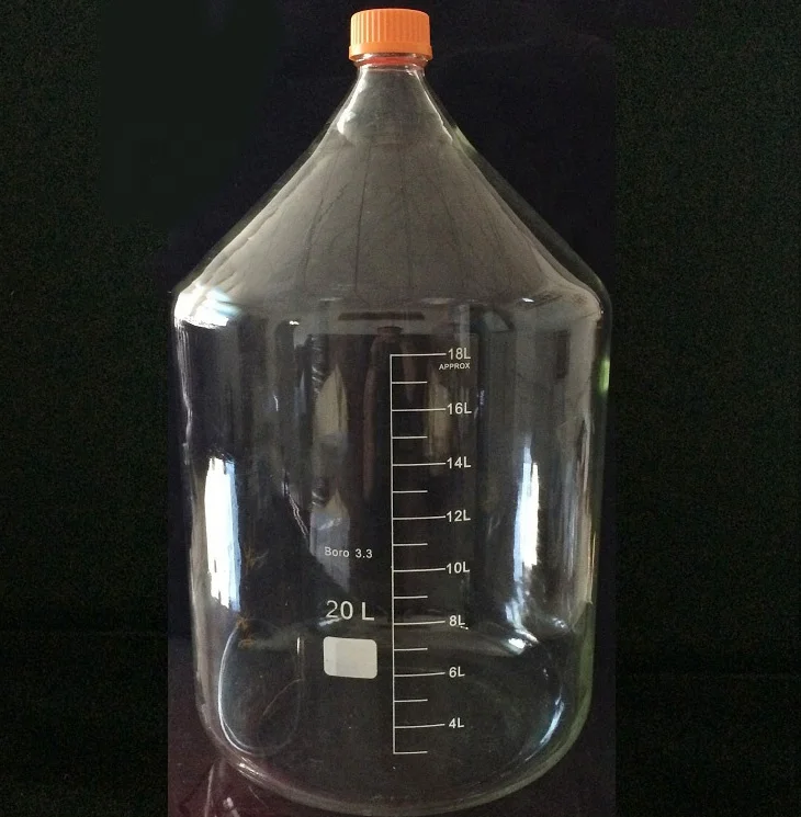 Borosilicate Glass Media Bottles, 20 Liter, Borosilicate Glass, GL-45, Blue  Cap