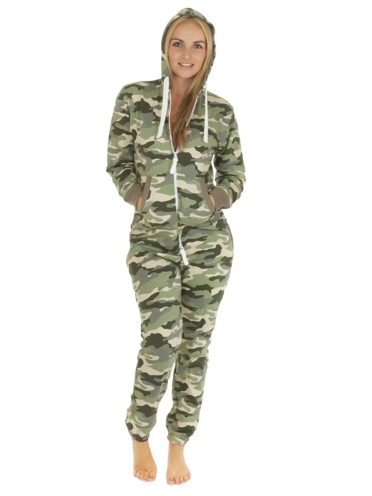 Mens Womens Camouflage Sweatsuit All in One Hooded Jumpsuit Nightwear Pajama Plus Size Ladies Tracksuits